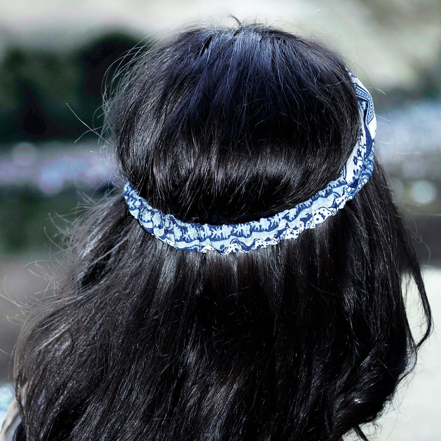 Bandeau Torsadé Fleuri Bohème Gloria Bleu Foncé