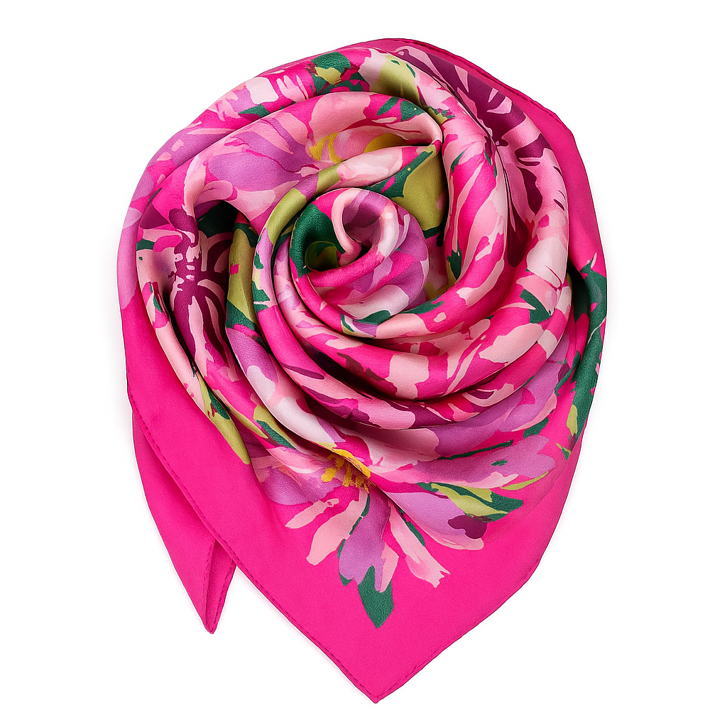Foulard carré toucher soie floral Rosa Bloom 70x70cm