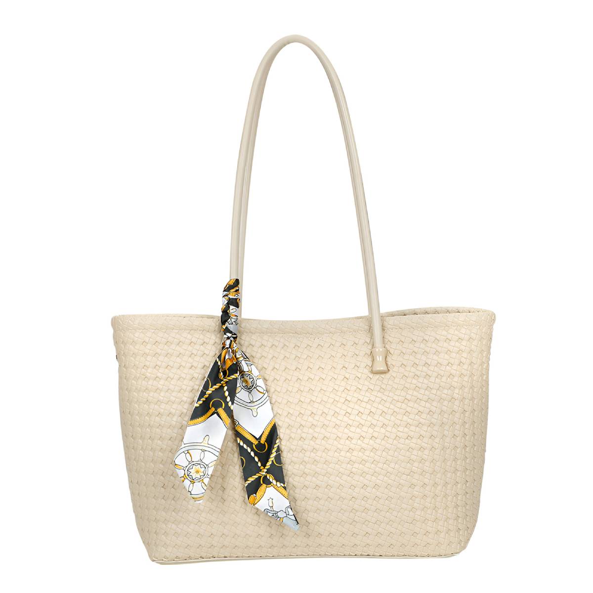 Sac à Main Cabas à Motif Tressé à Foulard La Sublime Beige