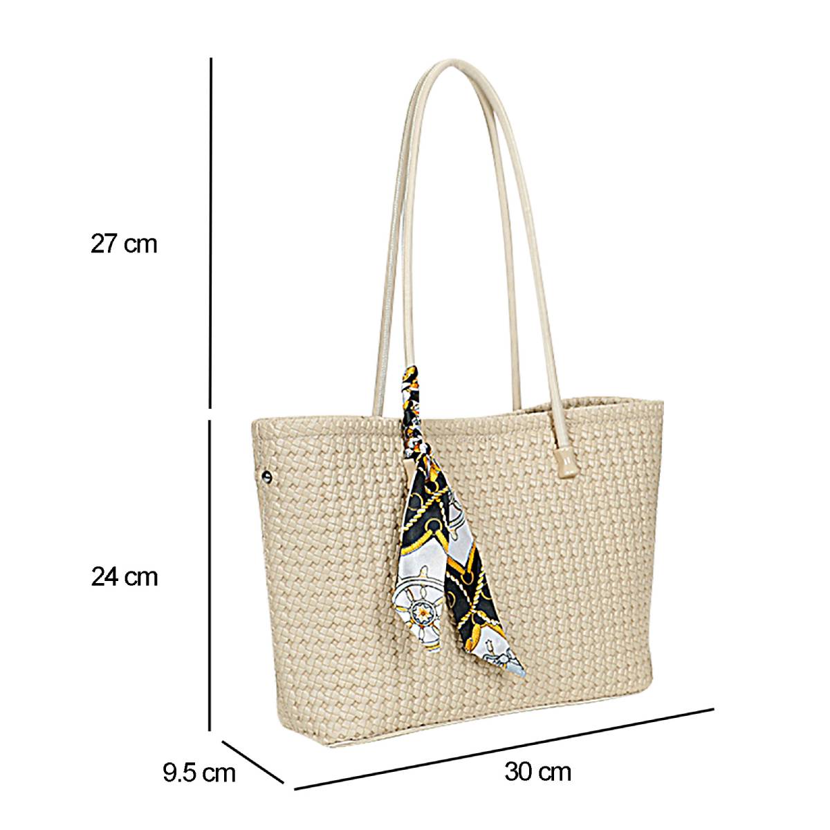 Sac à Main Cabas à Motif Tressé à Foulard La Sublime Beige