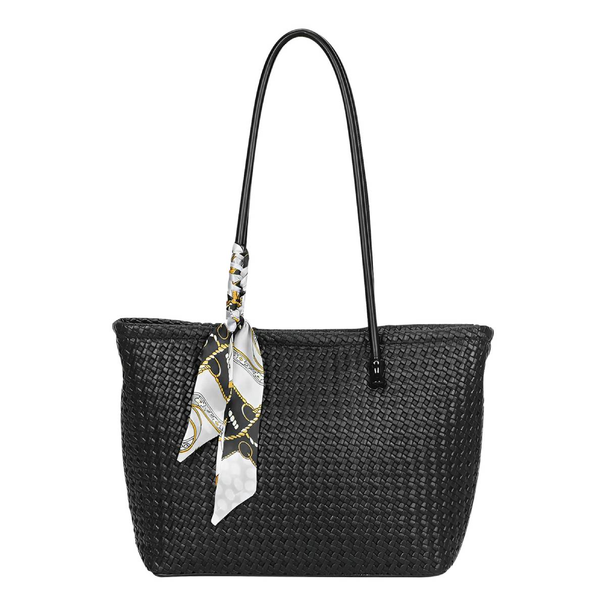 Sac à Main Cabas à Motif Tressé à Foulard La Sublime Noir