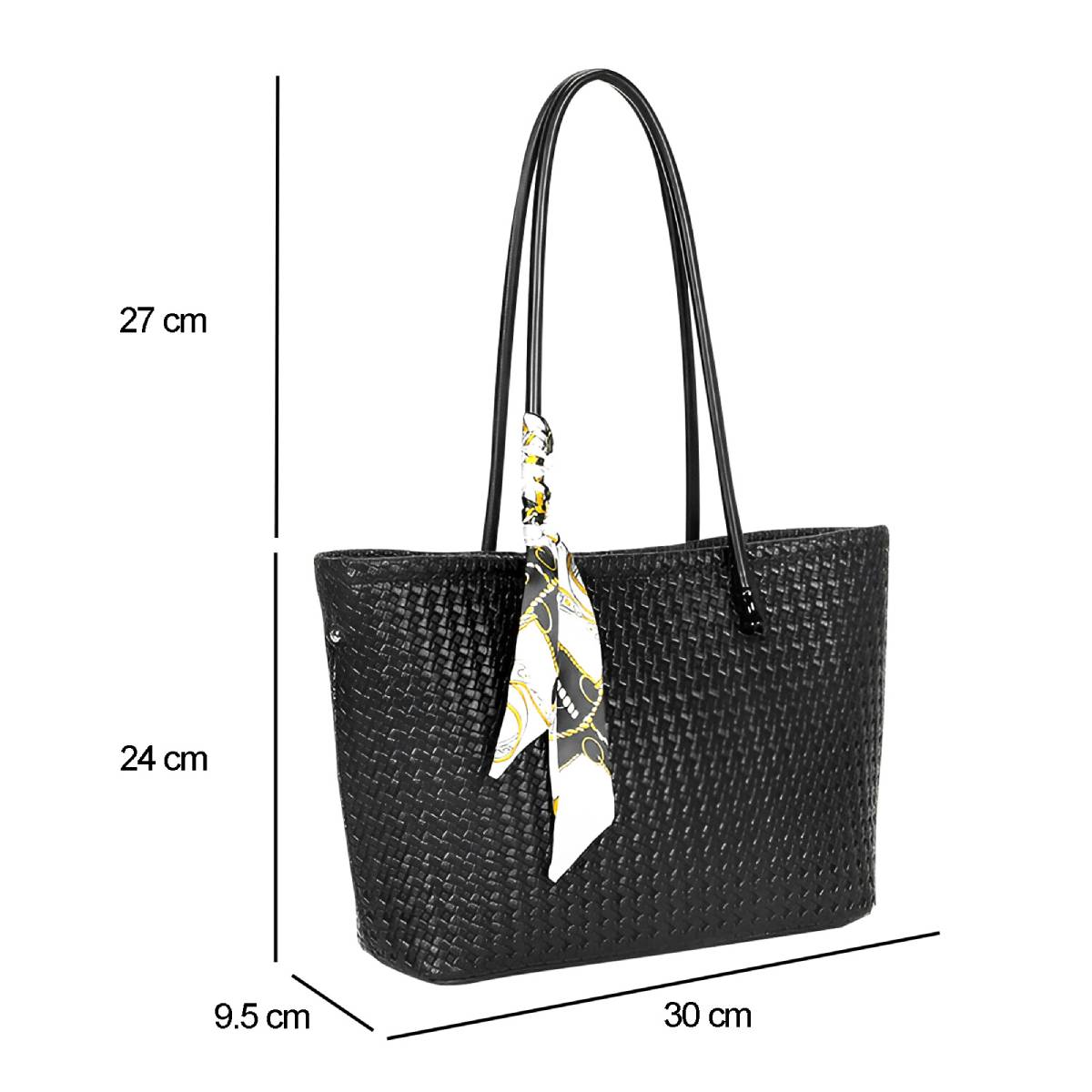 Sac à Main Cabas à Motif Tressé à Foulard La Sublime Noir
