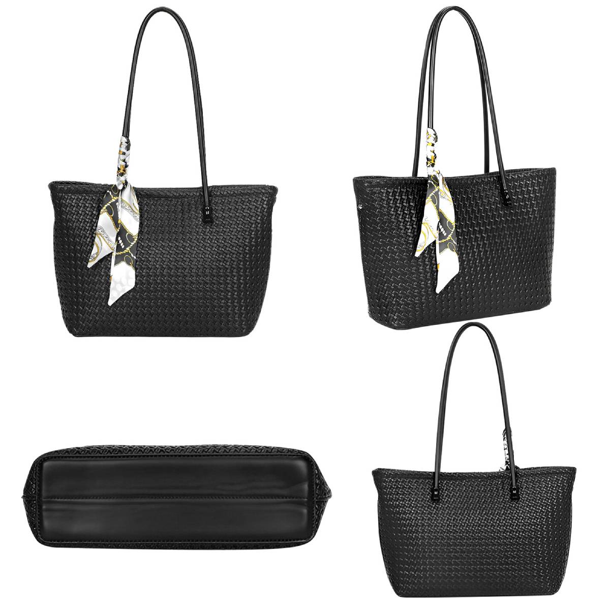 Sac à Main Cabas à Motif Tressé à Foulard La Sublime Noir