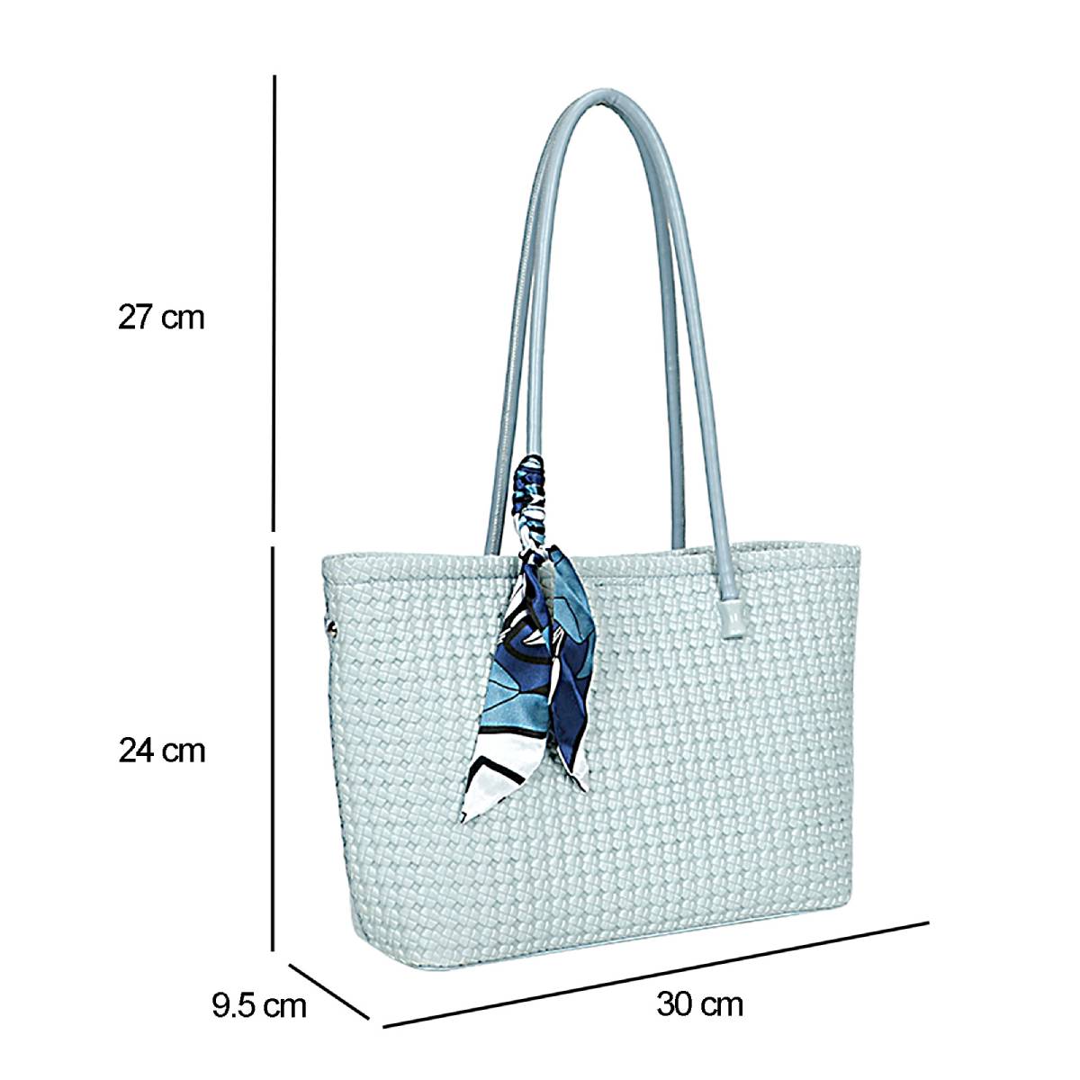 Sac à Main Cabas à Motif Tressé à Foulard La Sublime Bleu
