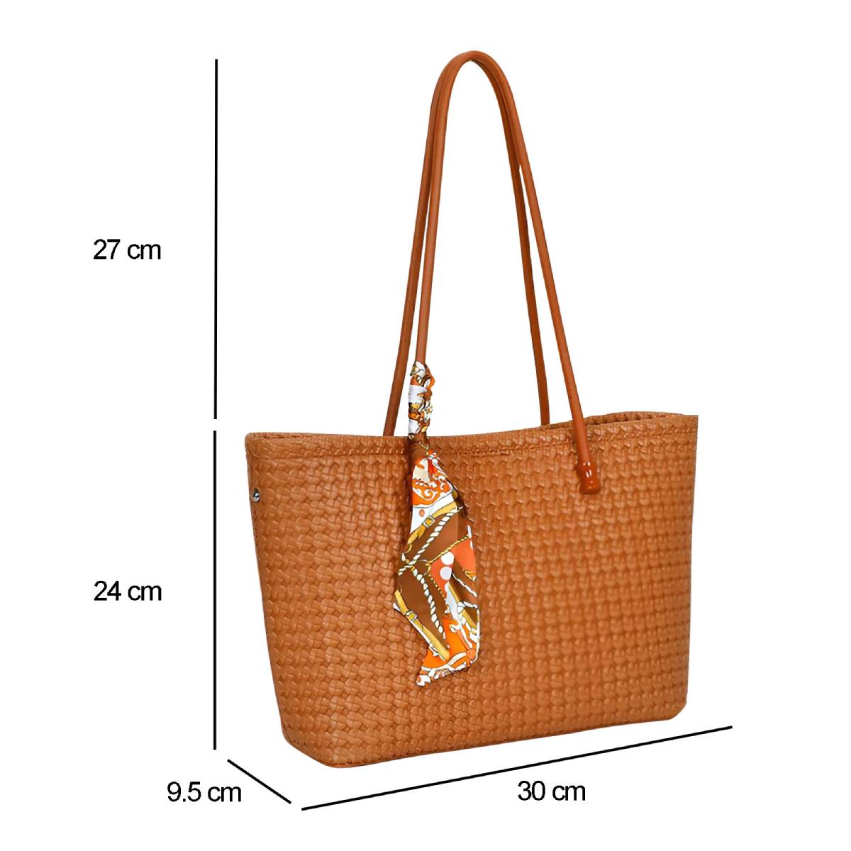 Sac à Main Cabas à Motif Tressé à Foulard La Sublime Marron