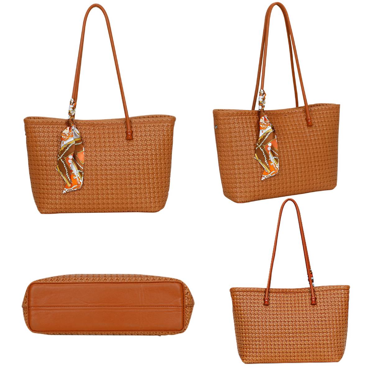 Sac à Main Cabas à Motif Tressé à Foulard La Sublime Marron