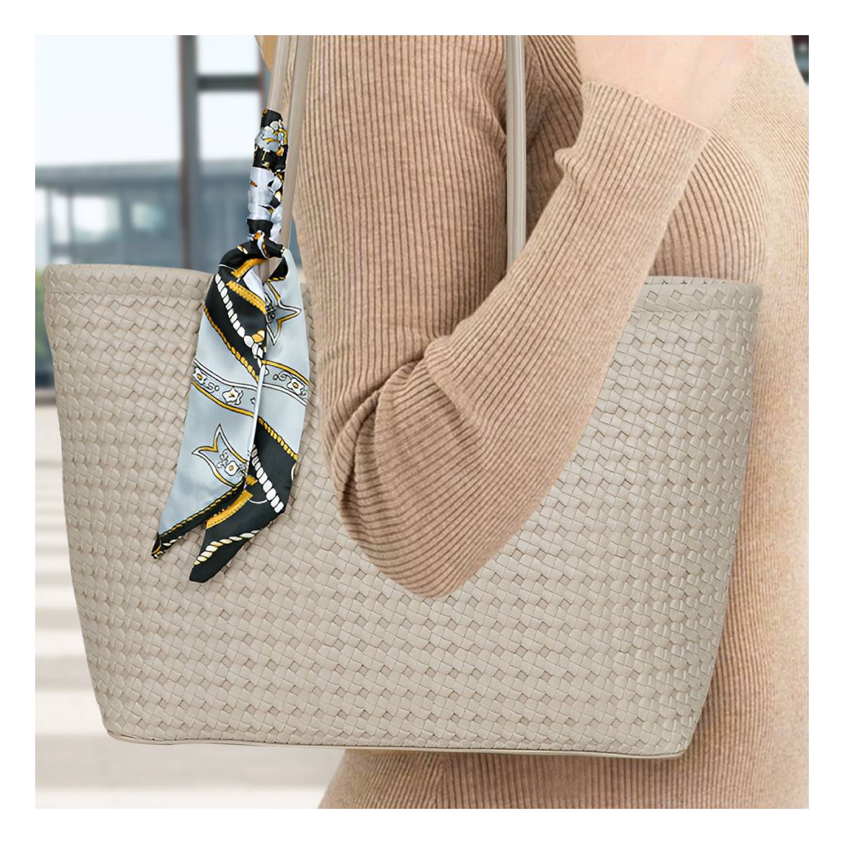 Sac à Main Cabas à Motif Tressé à Foulard La Sublime Blanc