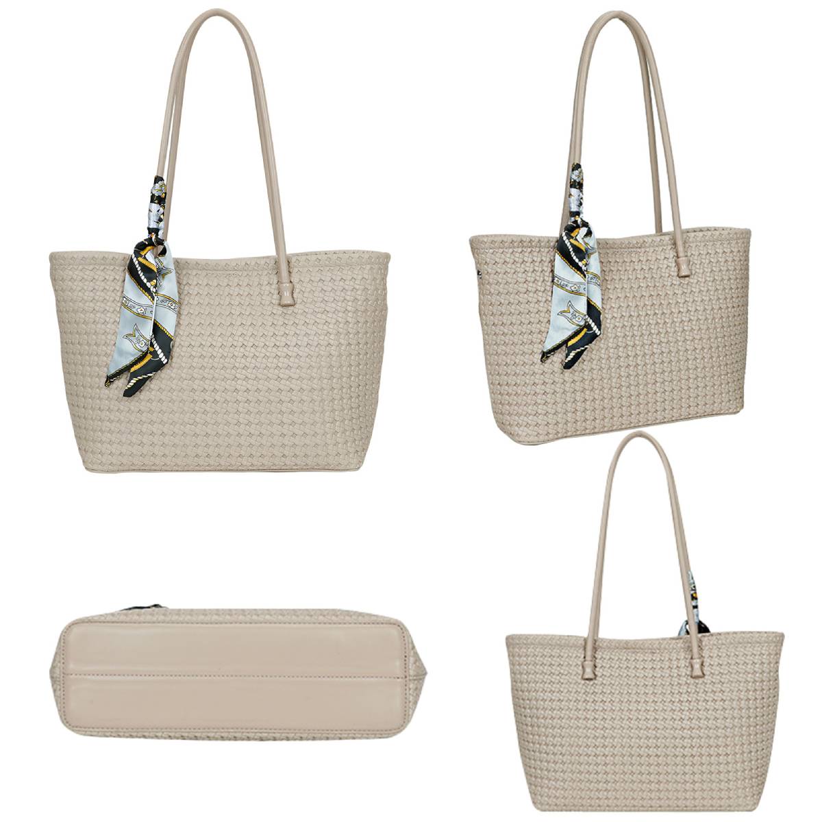 Sac à Main Cabas à Motif Tressé à Foulard La Sublime Blanc