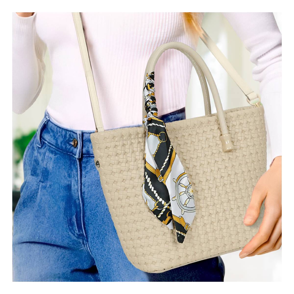 Sac à Main avec Bandoulière à Motif Tressé La Muse Beige