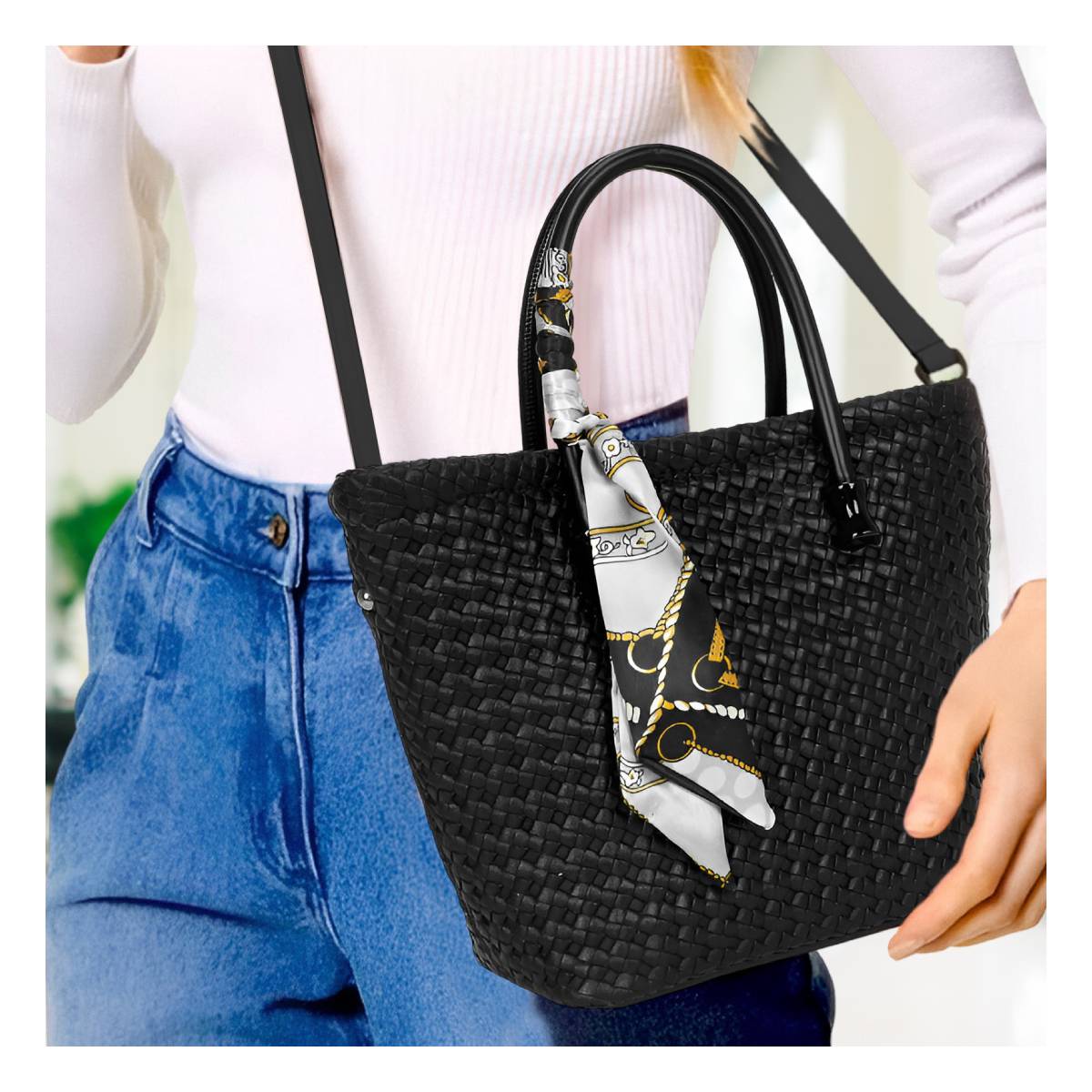 Sac à Main avec Bandoulière à Motif Tressé La Muse Noir