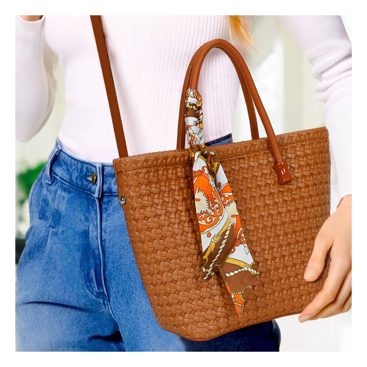 Sac à Main avec Bandoulière à Motif Tressé La Muse Marron