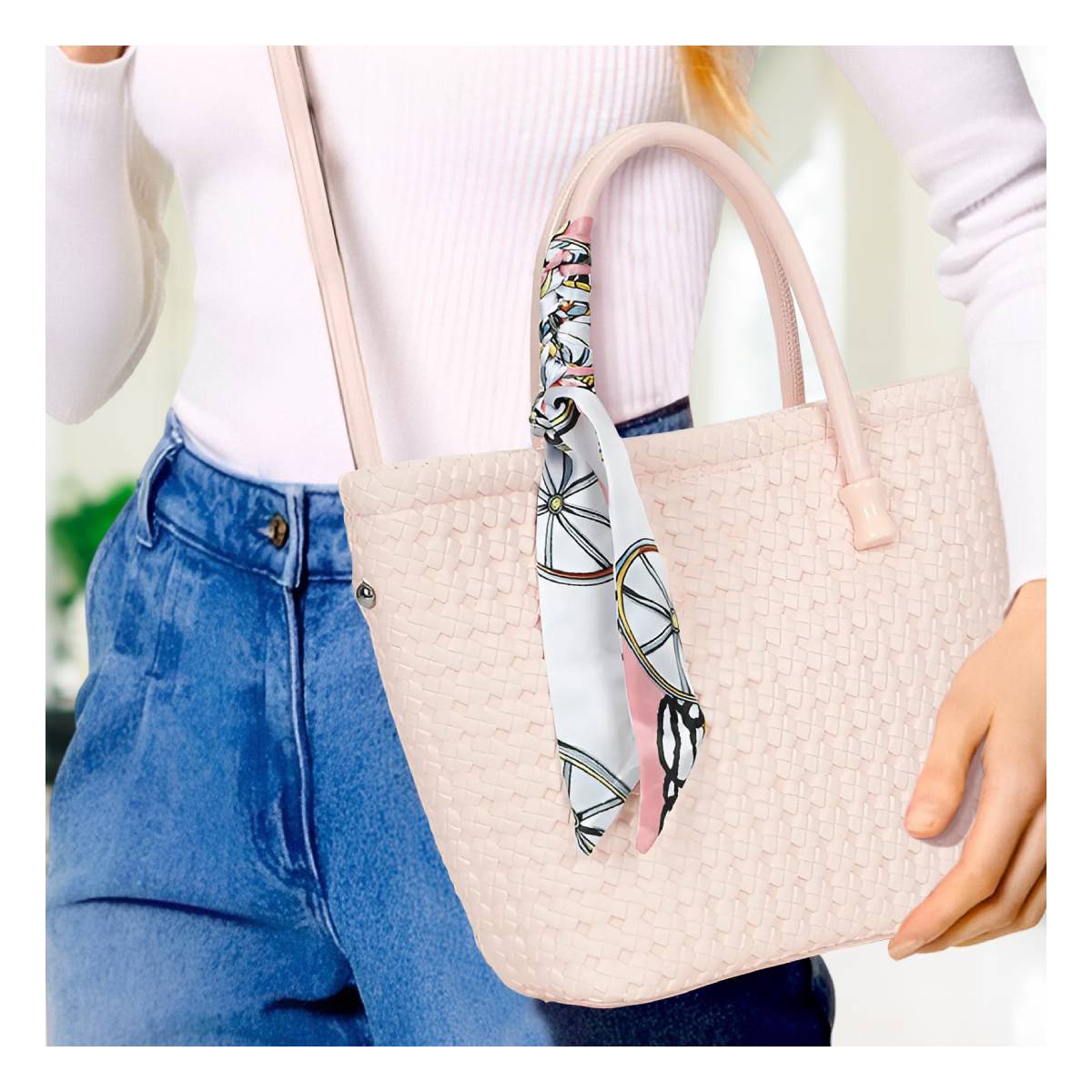Sac à Main avec Bandoulière à Motif Tressé La Muse Rose
