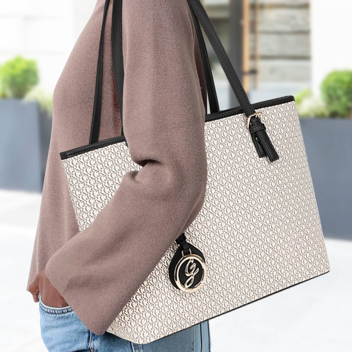 Sac Cabas Imprimé Calligraphique L'Empreinte Beige