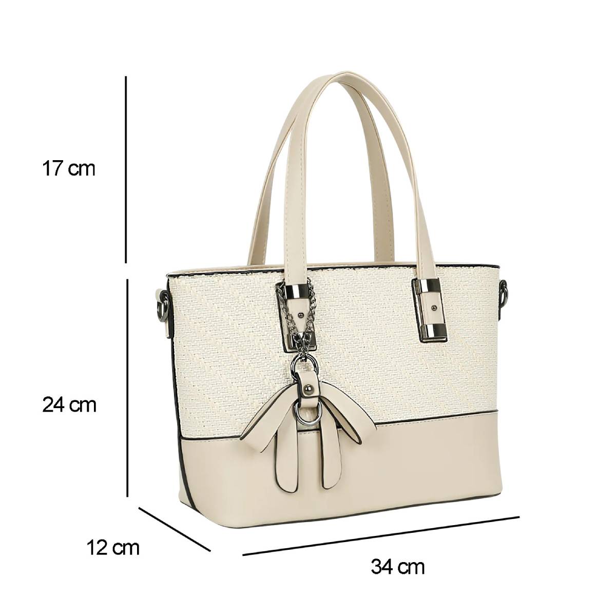 Sac Cabas à Imprimé Graphique Bi-Matière La Discrète Audace Beige