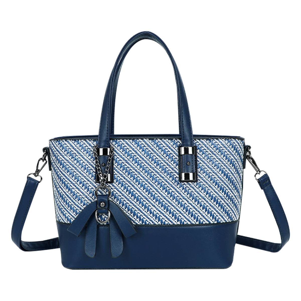 Sac Cabas à Imprimé Graphique Bi-Matière La Discrète Audace Bleu