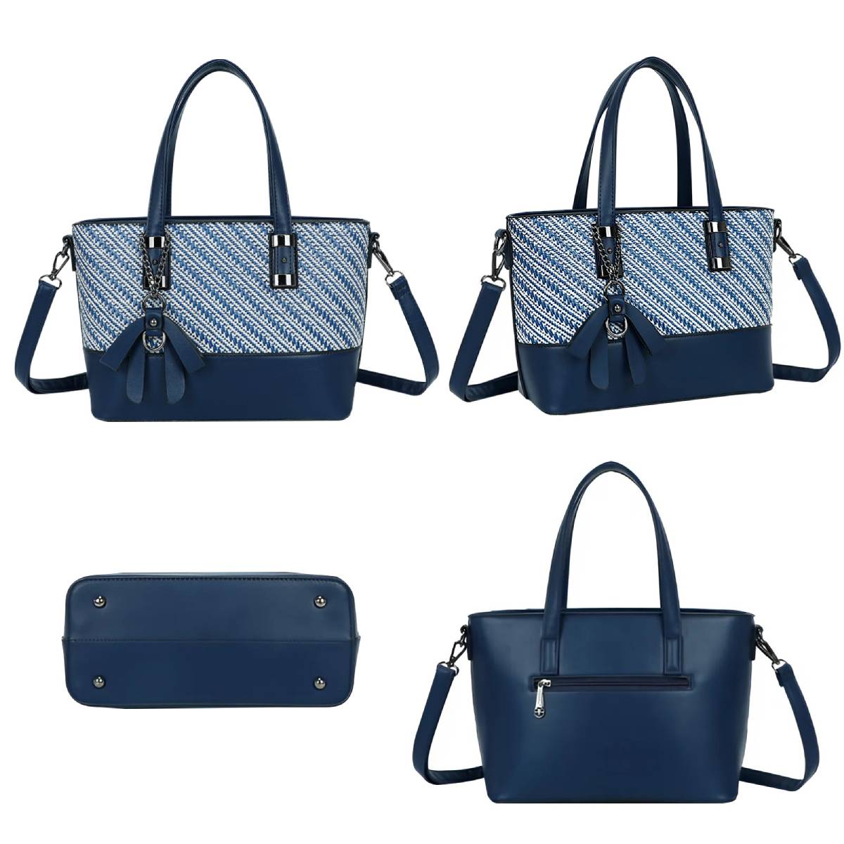 Sac Cabas à Imprimé Graphique Bi-Matière La Discrète Audace Bleu