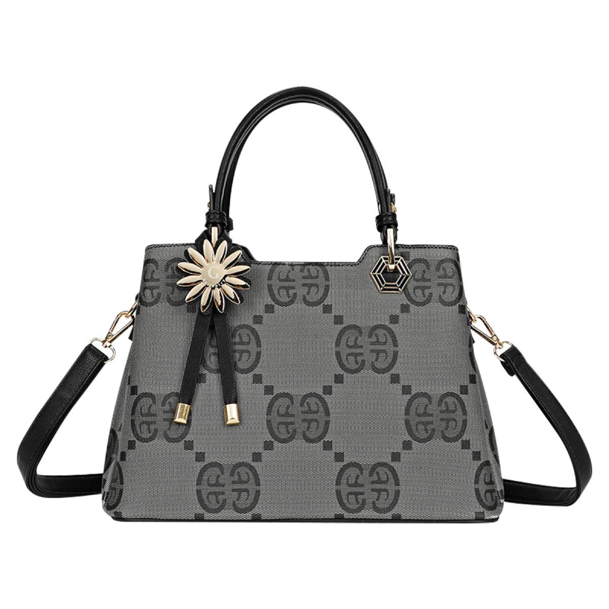Sac à Main Motif Monogramme et Marguerite Dallas Noir