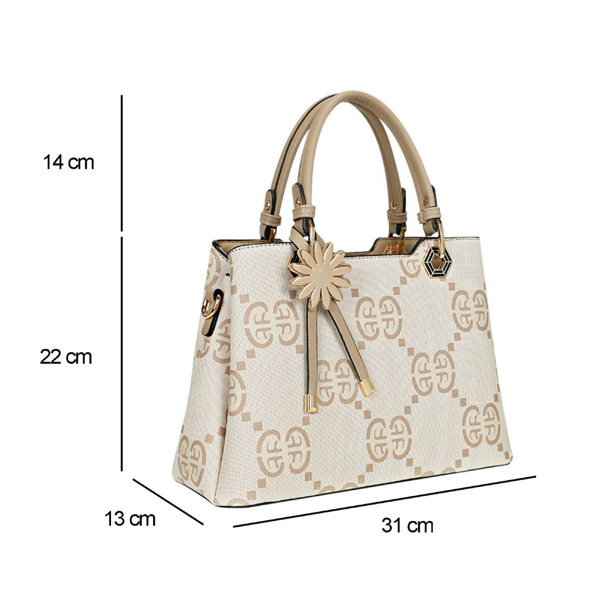 Sac à Main Motif Monogramme et Marguerite Dallas Taupe