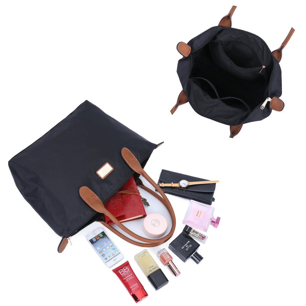 Sac Shopper Maxi en Tissu Lisse Montana Noir