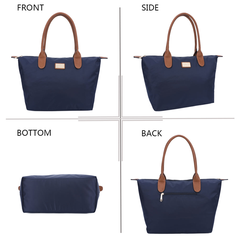 Sac Shopper Maxi en Tissu Lisse Montana Bleu Nuit