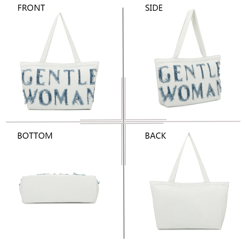 Sac à Main Cabas GENTLE WOMAN en Denim Blanc