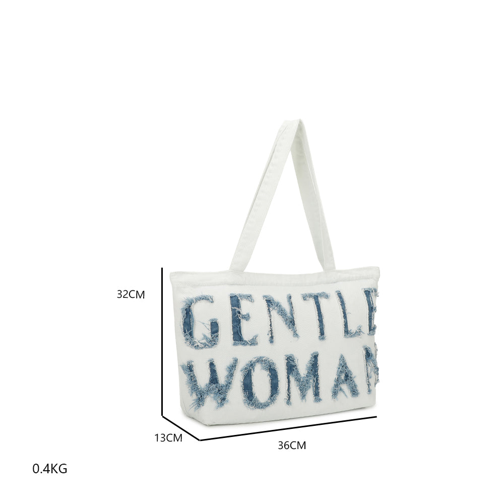 Sac à Main Cabas GENTLE WOMAN en Denim Blanc