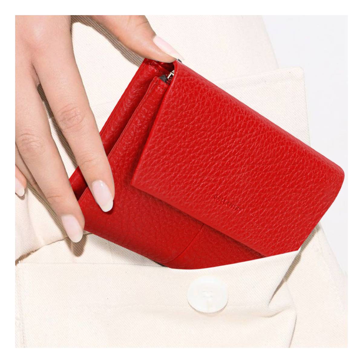 Portefeuille à Rabat Texturé Le Versatile Rouge