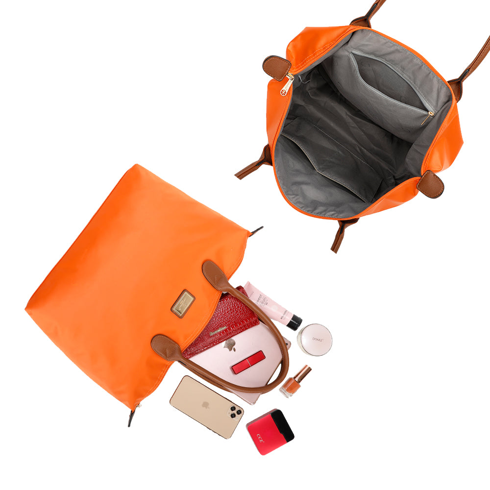 Sac à Main Shopper Maxi en Tissu Lisse Flanéria Orange