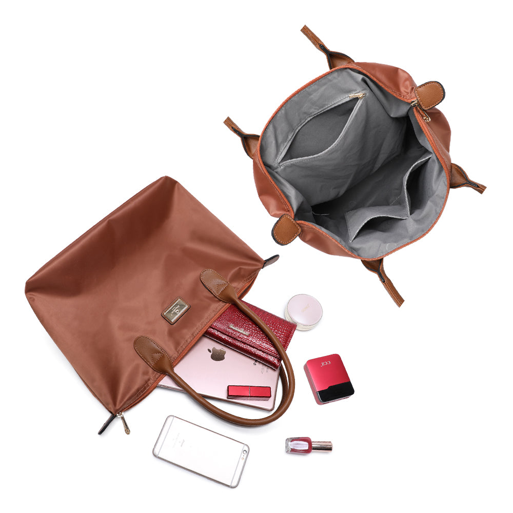 Sac à Main Shopper Medium en Tissu Lisse Flanéria Marron