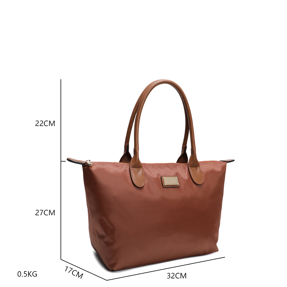 Sac à Main Shopper Medium en Tissu Lisse Flanéria Marron