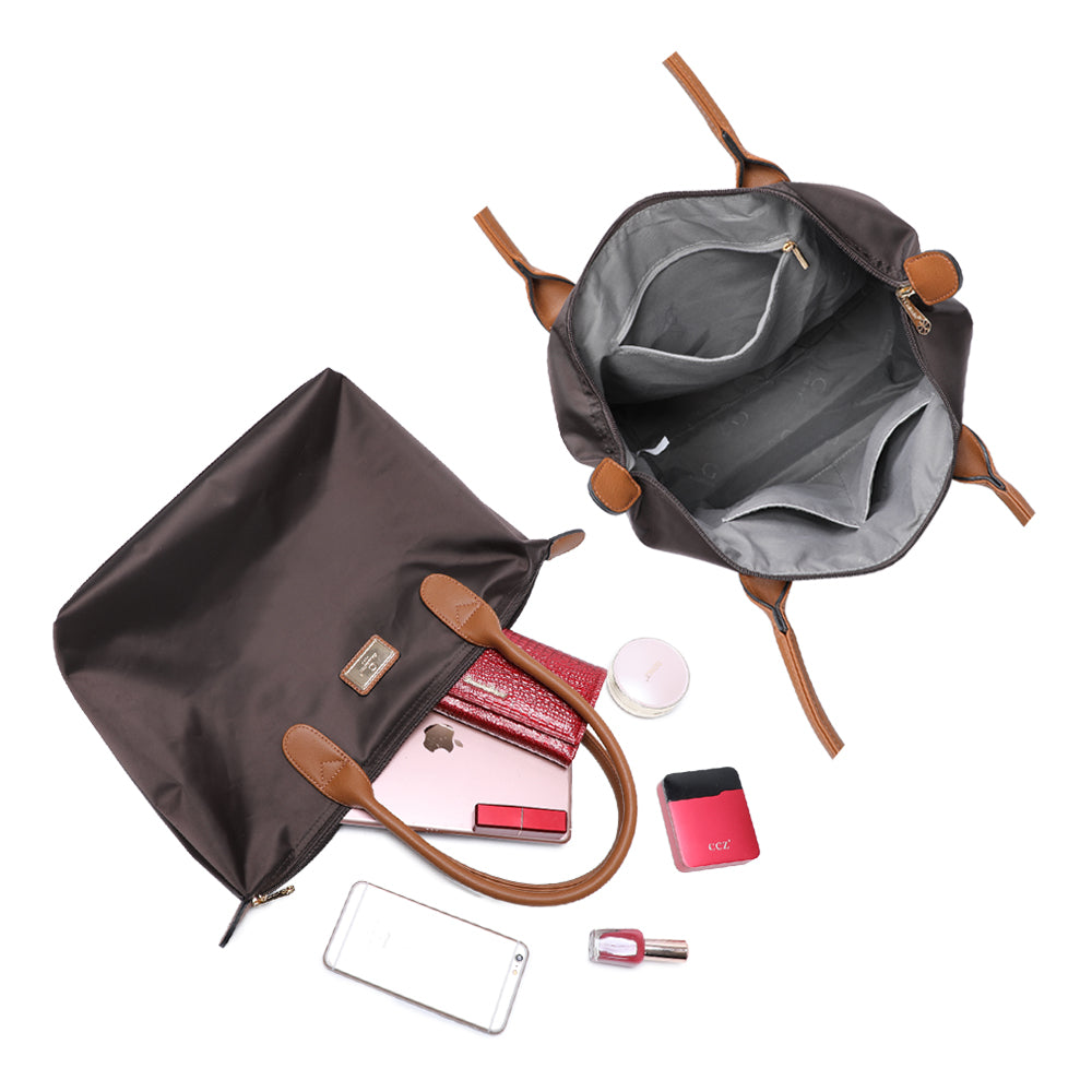Sac à Main Shopper Medium en Tissu Lisse Flanéria Marron Foncé