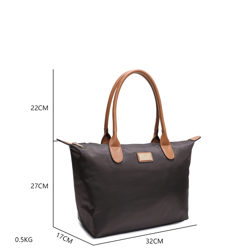 Sac à Main Shopper Medium en Tissu Lisse Flanéria Marron Foncé