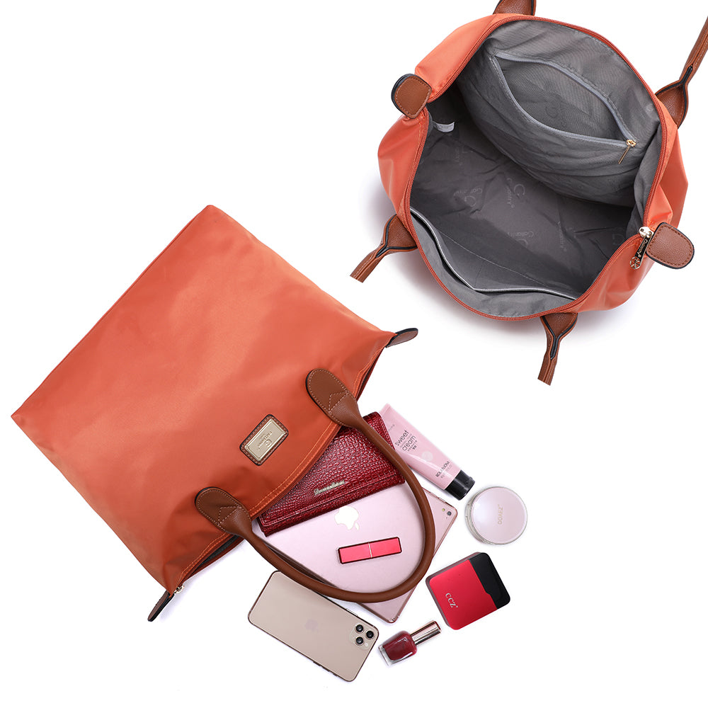 Sac à Main Shopper Medium en Tissu Lisse Flanéria Orange
