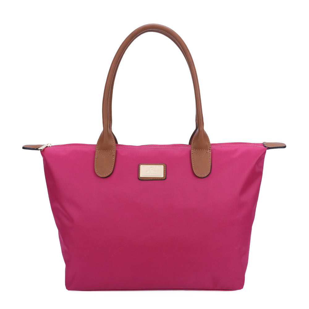Sac à Main Shopper Medium en Tissu Lisse Flanéria Rose Framboise