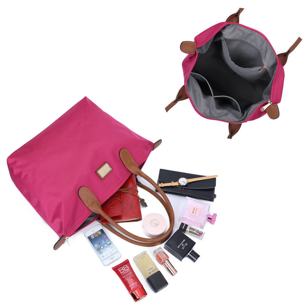 Sac à Main Shopper Medium en Tissu Lisse Flanéria Rose Framboise