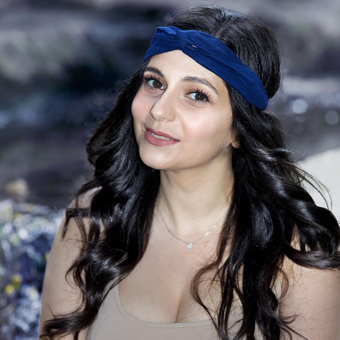 Bandeau Croisé en Velours Addison Bleu