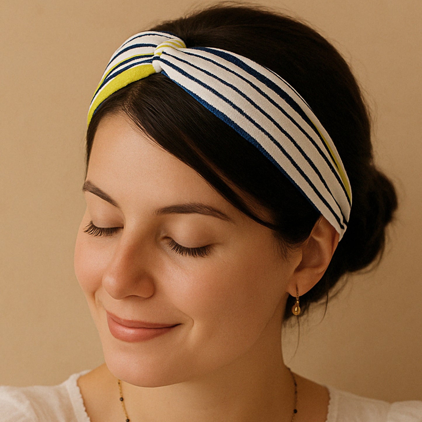 Bandeau Torsadé Jaune à Rayures