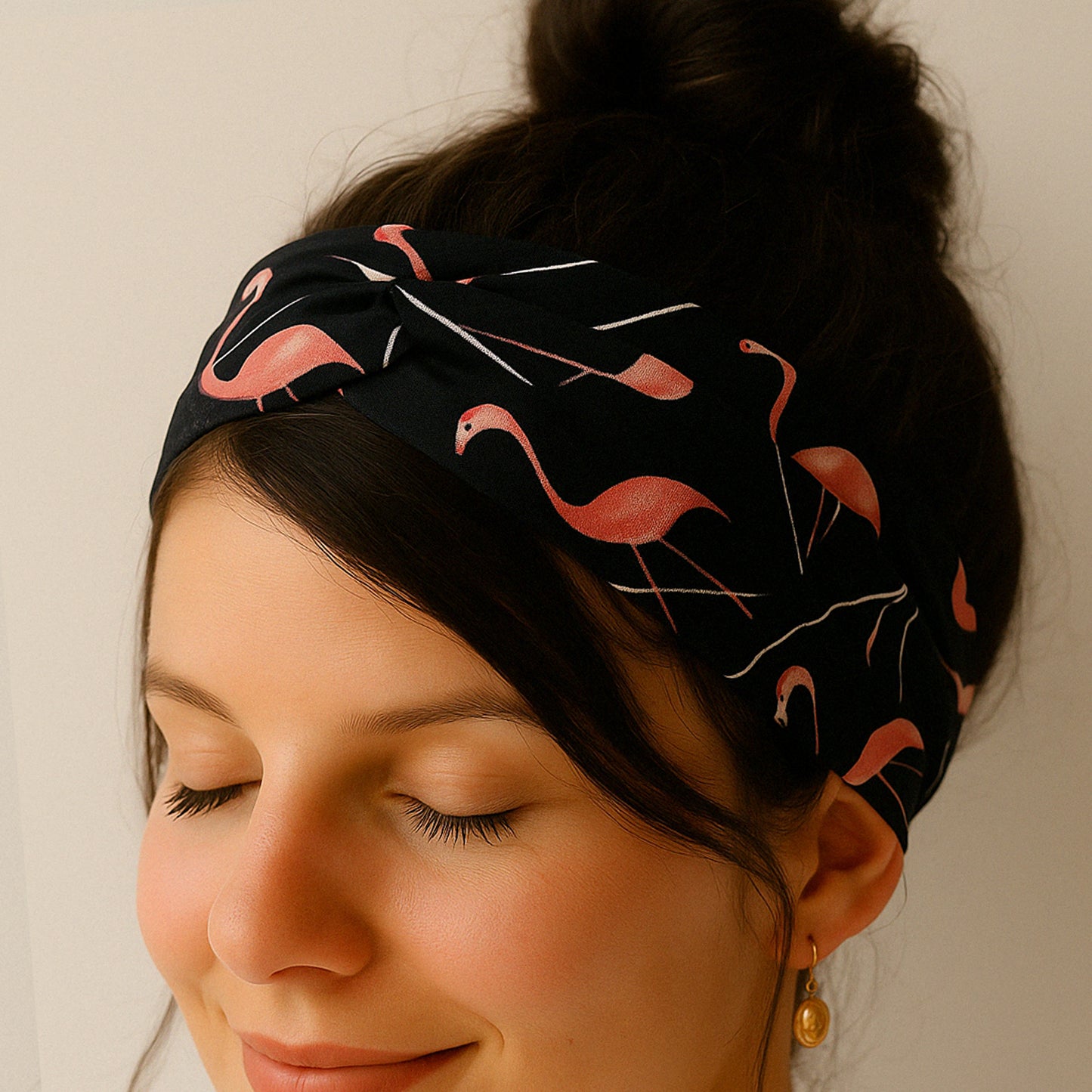 Bandeau Torsadé Imprimé Flamant Rose