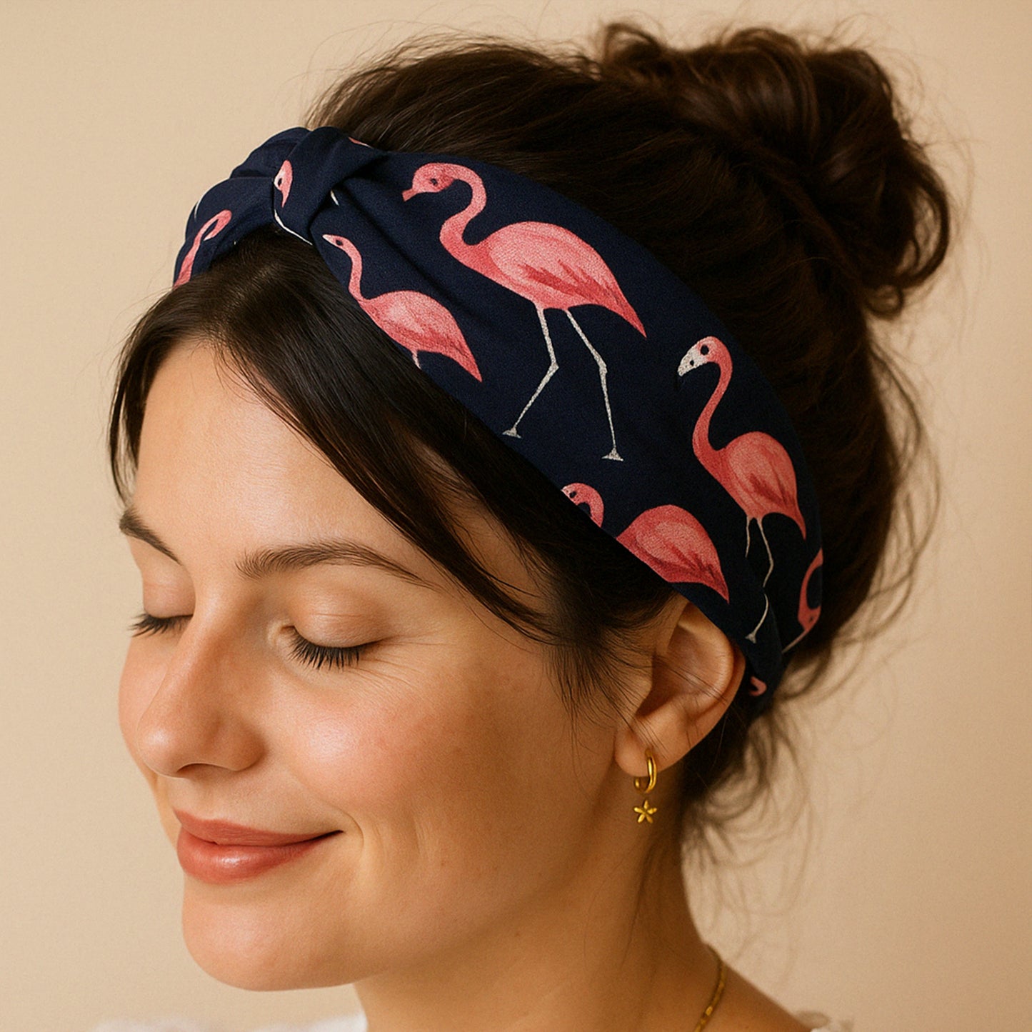 Bandeau Torsadé Imprimé Flamant Rose