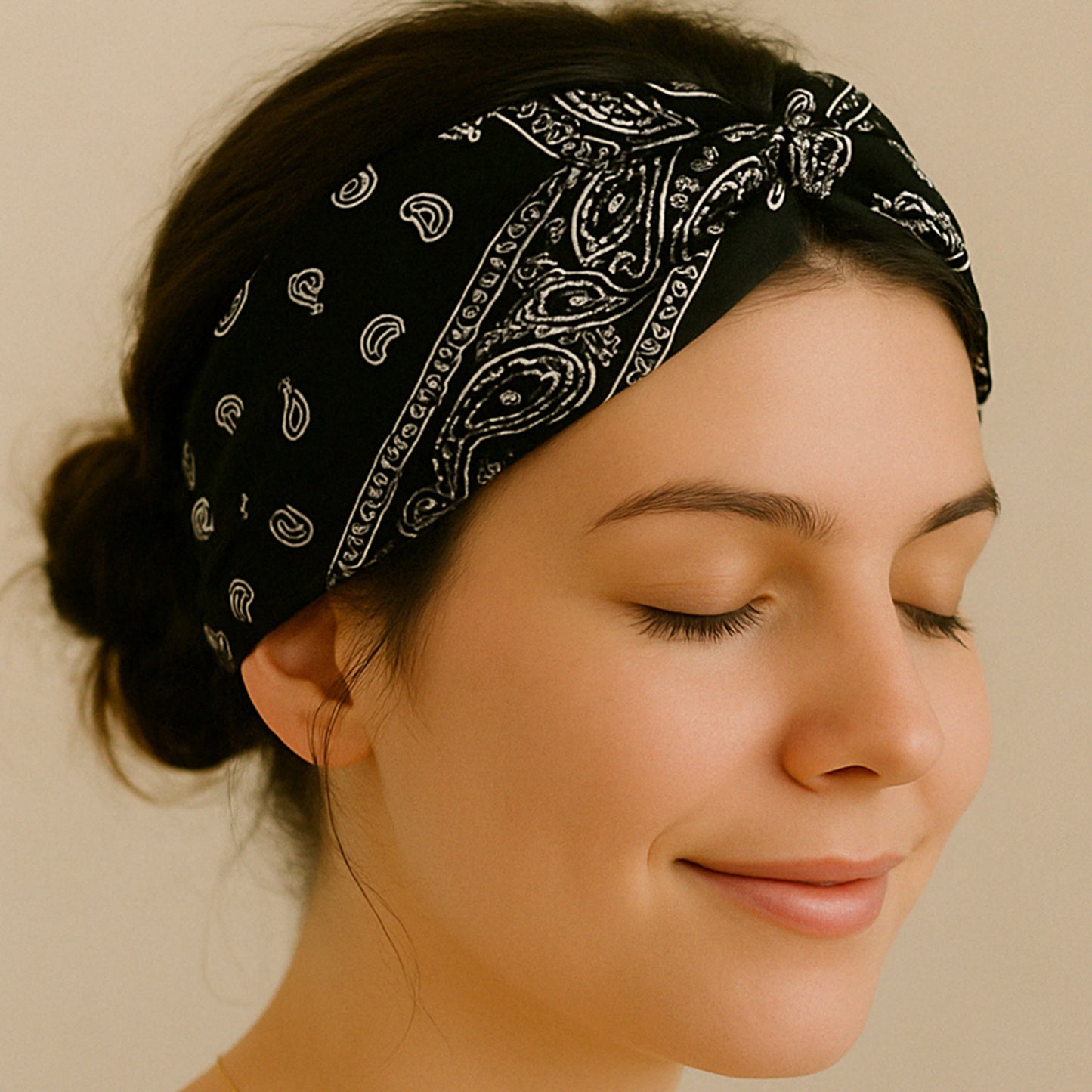Bandeau Croisé Imprimé Paisley Noir