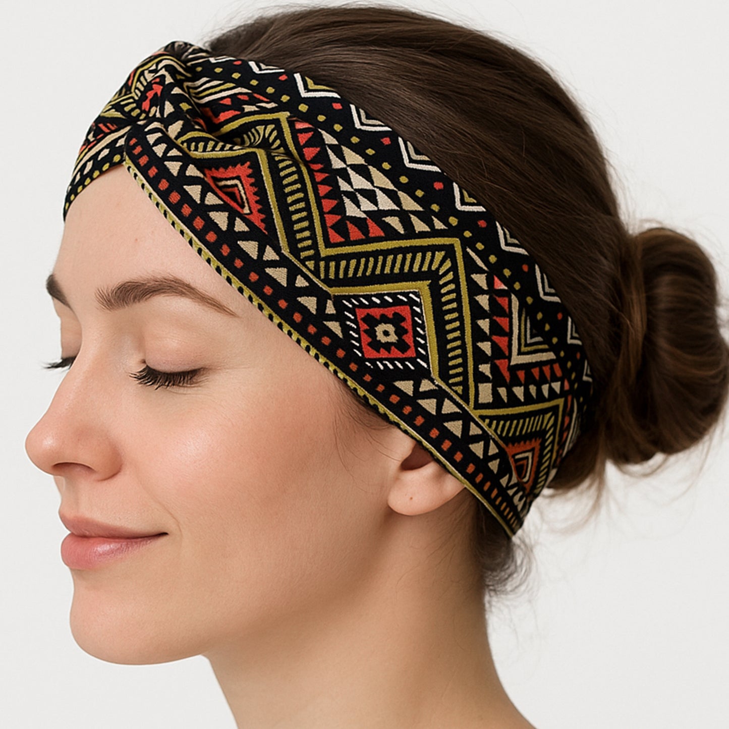 Bandeau Croisé Eva Imprimé Aztèque Jaune et Rouge