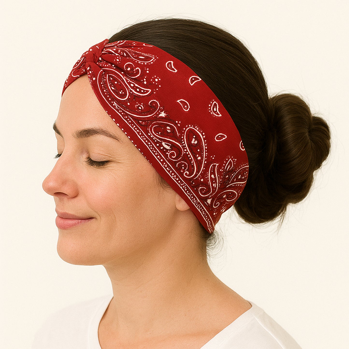 Bandeau Croisé Imprimé Paisley Rouge