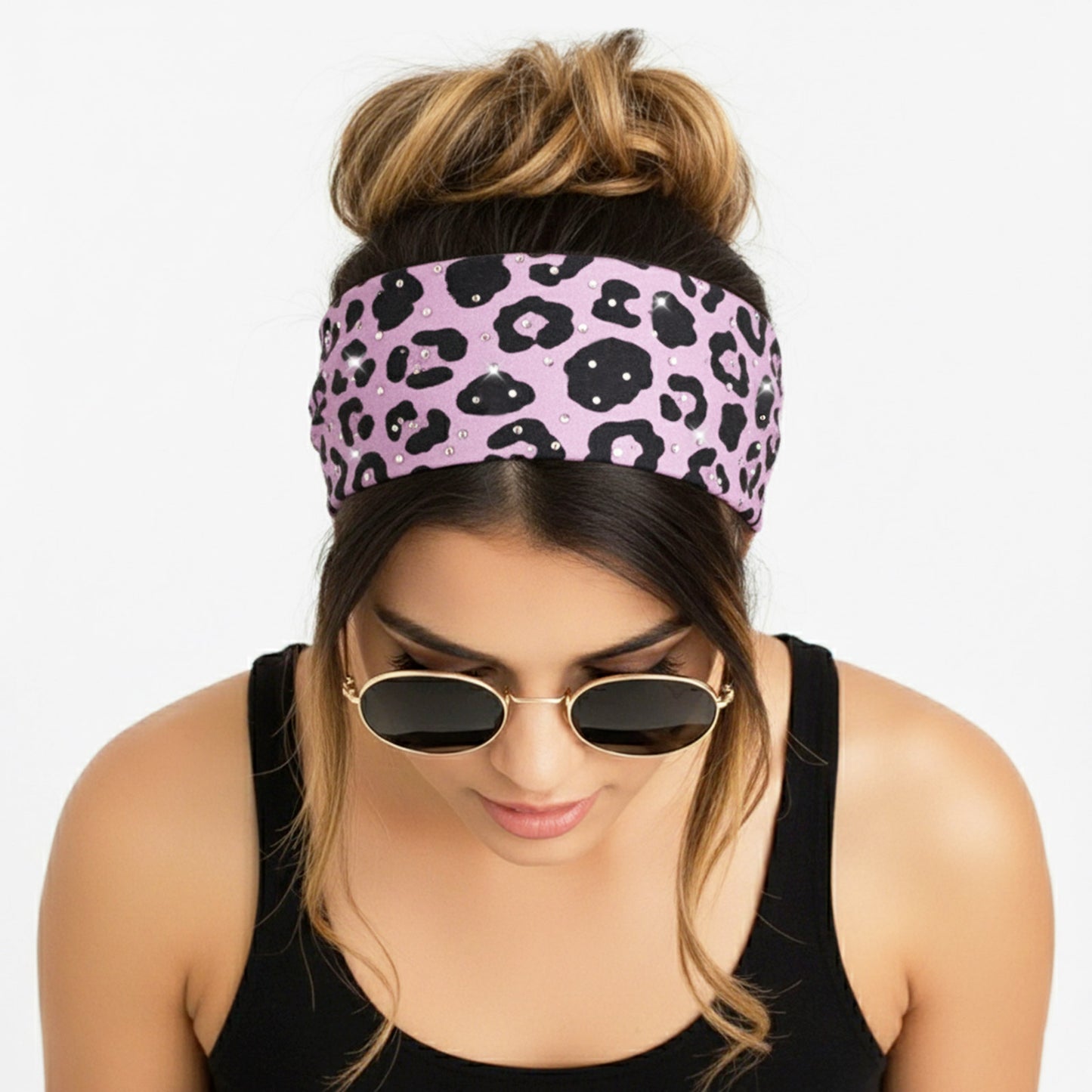Bandeau Large Léopard Strassé Chloé en Coton Rose
