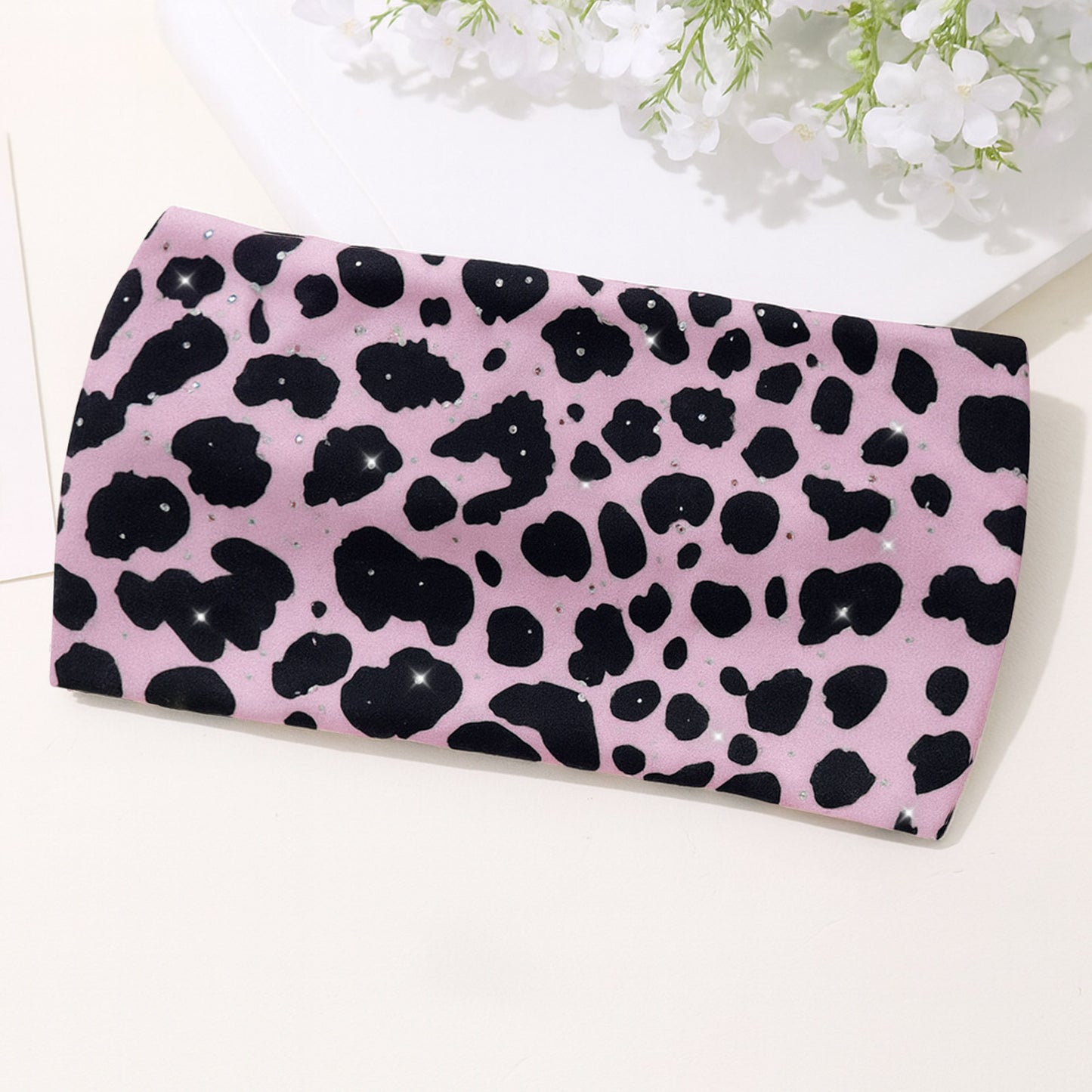 Bandeau Large Léopard Strassé Chloé en Coton Rose