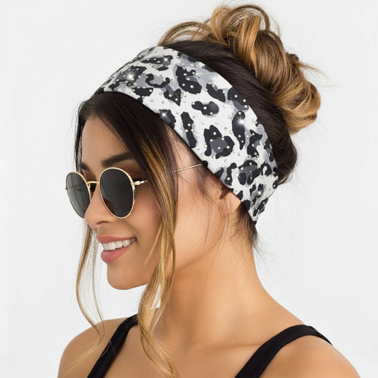 Bandeau Large Léopard Strassé Chloé en Coton Gris