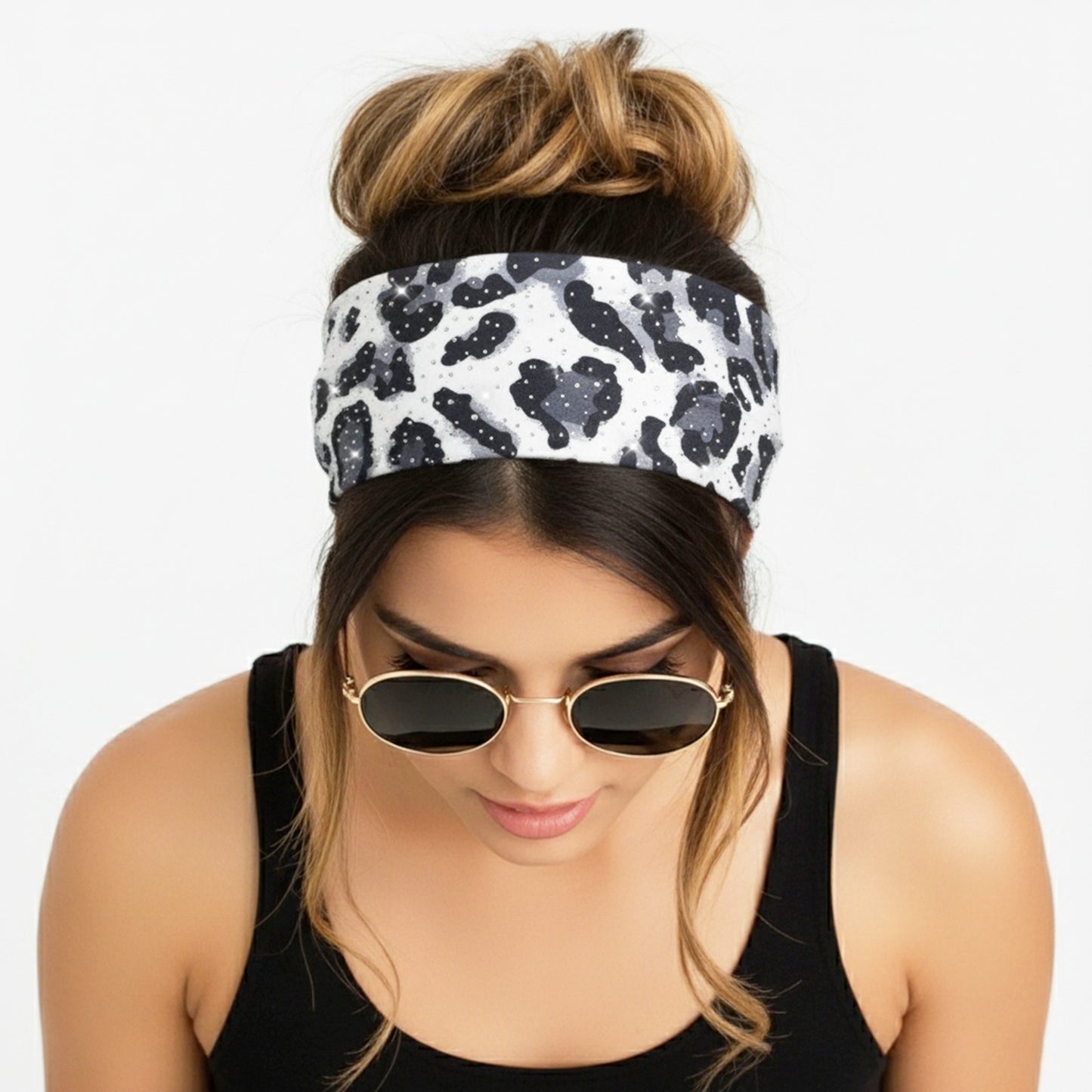 Bandeau Large Léopard Strassé Chloé en Coton Gris