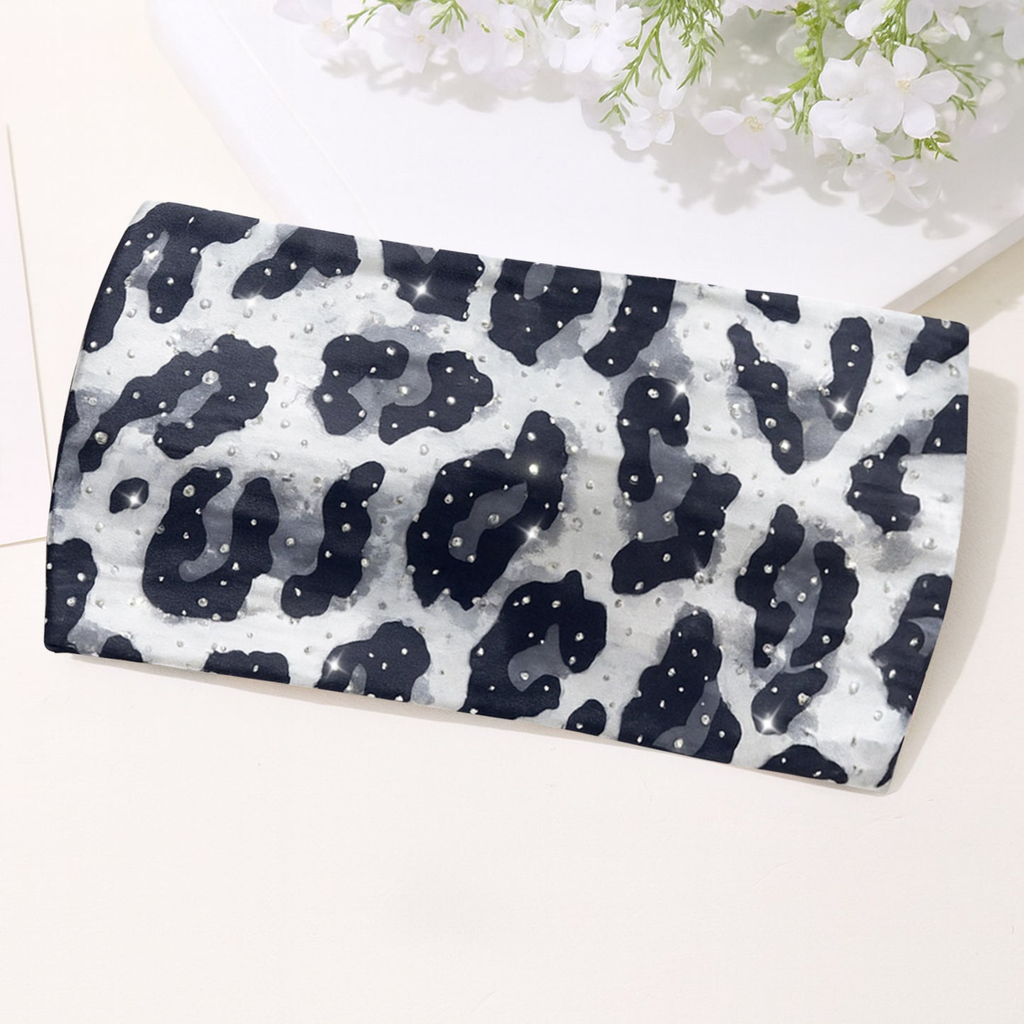 Bandeau Large Léopard Strassé Chloé en Coton Gris