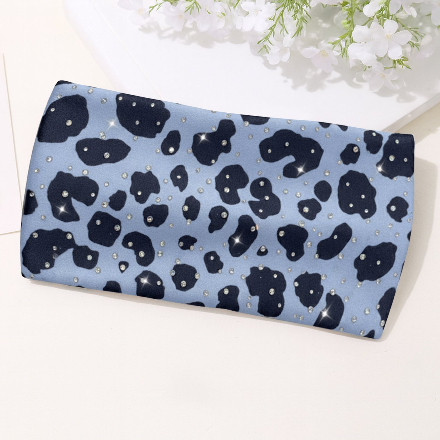 Bandeau Large Léopard Strassé Chloé en Coton Bleu