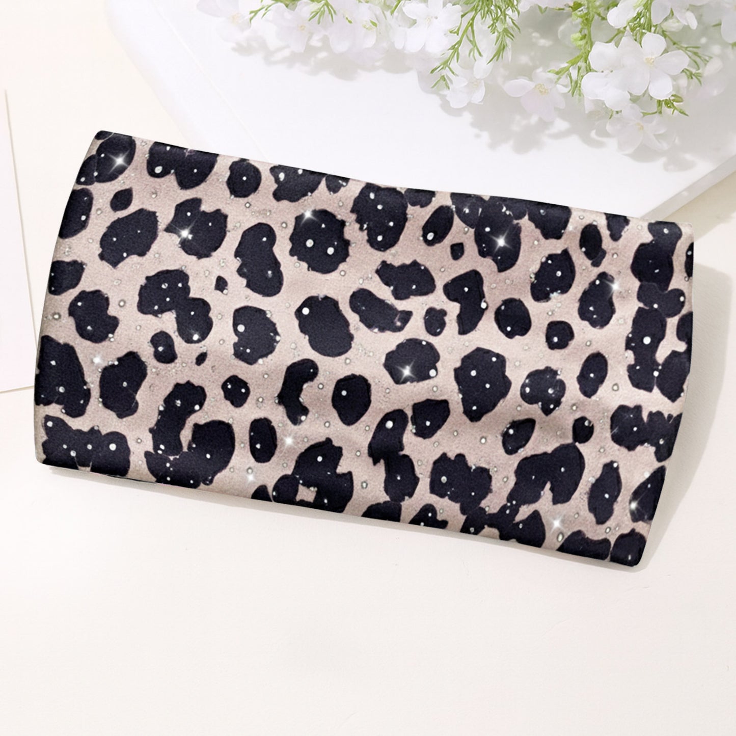Bandeau Large Léopard Strassé Chloé en Coton Pêche