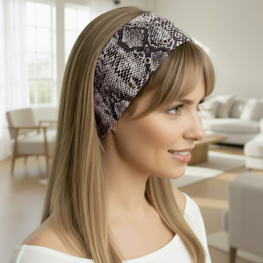 Bandeau Large Imprimé Serpent Laurie en Coton Gris